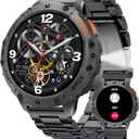 Smart Watches for Men with Flashlight(Answer/Make Calls),1,43" AMOLED Military Rugged Tactical Smartwatch,5ATM Waterproof/Heart Rate Monitor/Fitness Tracker for iOS Android,3-Bead (Large)