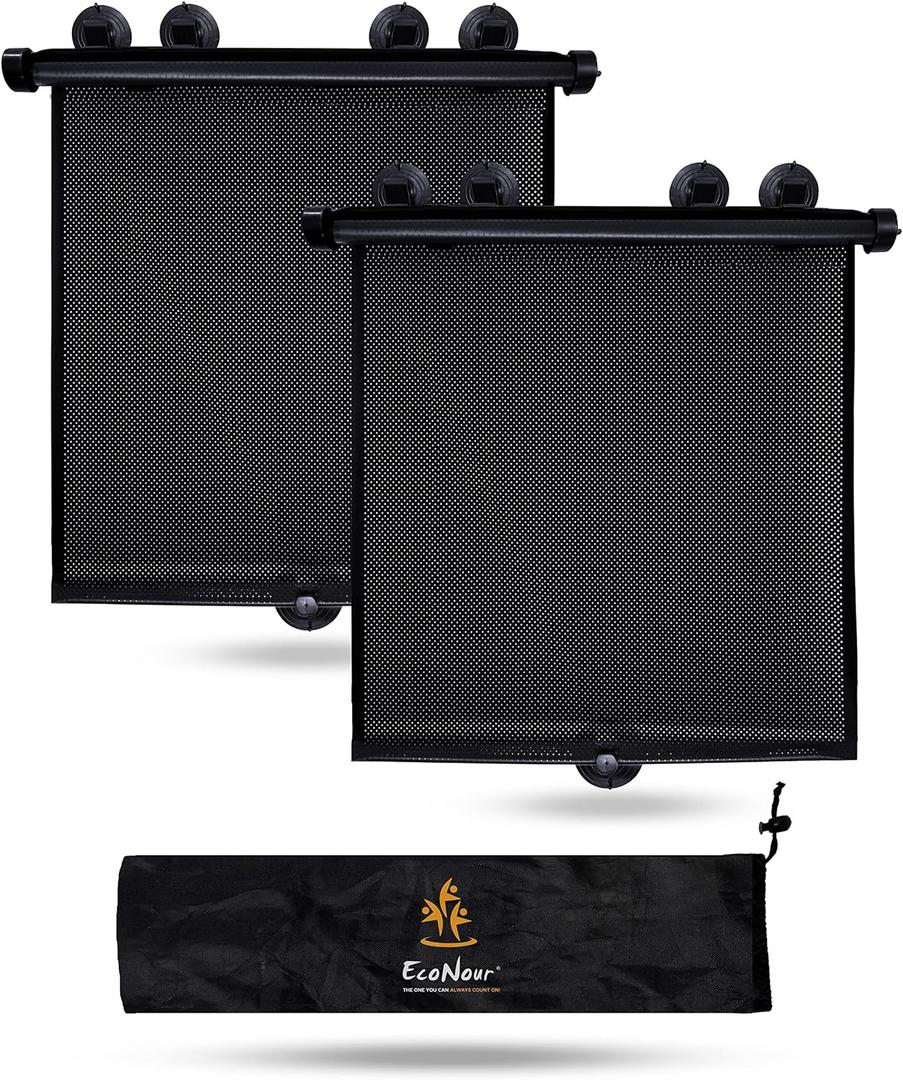 EcoNour Window Shades for Car Baby (2 Pack) | Retractable car Window Shade for Baby for Sun Protection for Kids, Passengers & Pets in The Back Seat | Car Window Covers for Trucks | (20x22), XL 
