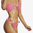 Women's 2 Piece Plain Bikini Set V Neck Ruffle Trim Bow Triangle Set High Cut Bikini Swimsuit Bathing Suit Beachwear S