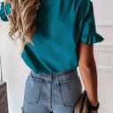 PRETTYGARDEN Women's Short Sleeve Casual T Shirts Summer Ruffle Plain Round Neck Loose Fit Tee Blouse Tops