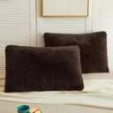 LIFEREVO 2 Pack Shaggy Plush Faux Fur Pillow Shams Velvet Reverse,20"x36" Fluffy Decorative Pillowcases with Zipper Closure for Couch,Sofa,Bed(Dark Brown,King)