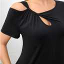 SOLY HUX Women's Plus Size Cold Shoulder T Shirts Elegant Cut Out Twist Front Asymmetrical Tops (Black, XXL)