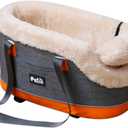 Pet Car Center Console Elevated Armrest Car Seat for Small Puppy, Dogs & Cats (Up to 10 lbs) Dark Gray Washable Plush Carrier with Safety Leash, Fits Front Vehicle Console Space (Dark Grey)