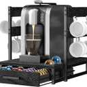Evermagin Coffee Pod Holder Compatible with Nespresso, Vertuo Pod Holder for 56 Small or 28 Large, Nespresso Capsule Organizer Drawer Coffee Maker Station with Cup Rack, Black