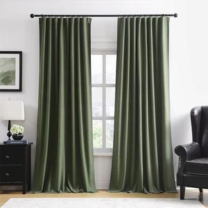 102 Inch Long Linen Blended Blackout Curtains 2 Panels, Back Tab Pleated Look Drapes for Track System with Hooks, Noise Reducing Country Blackout Winodw Curtains 50x102-Loden/Olive Green