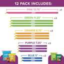 GripStic 12pc Assorted Bag Clips. Durable and reusable chip clips seal food bags air tight. Set includes: (2) 5" Blue, (3) 7.25" Purple, (3) 8.75" Orange, (3) 11.25" Green, (1) 13" Pink.