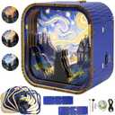 3D Wooden Puzzle Night Light DIY LED Art Lamp Kit for Adults Desk Decor Relaxing Craft Project Table Ornament and Unique Gift (Starry Cat)