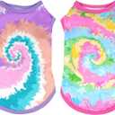 Tie Dye Dog Shirts for Extra Large Dogs Girl Female Pink Purple Sleeveless Tank Top Tee Clothes Vest Pet Apparel Streetwear Garment Lightweight Stretchable Outfit XL Pack of 2