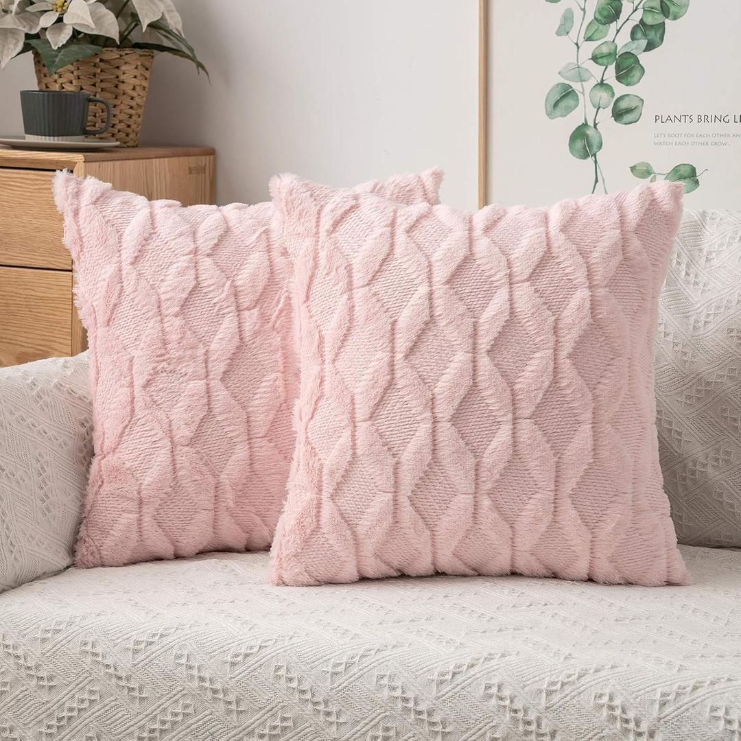 MIULEE Light Pink Throw Pillow Covers 20x20 Set of 2 Spring Decorative Farmhouse Couch Throw Pillows Boho Shells Cute Soft Plush Wool Winter Pillowcases for Valentines Day Bedroom Living Room Sofa