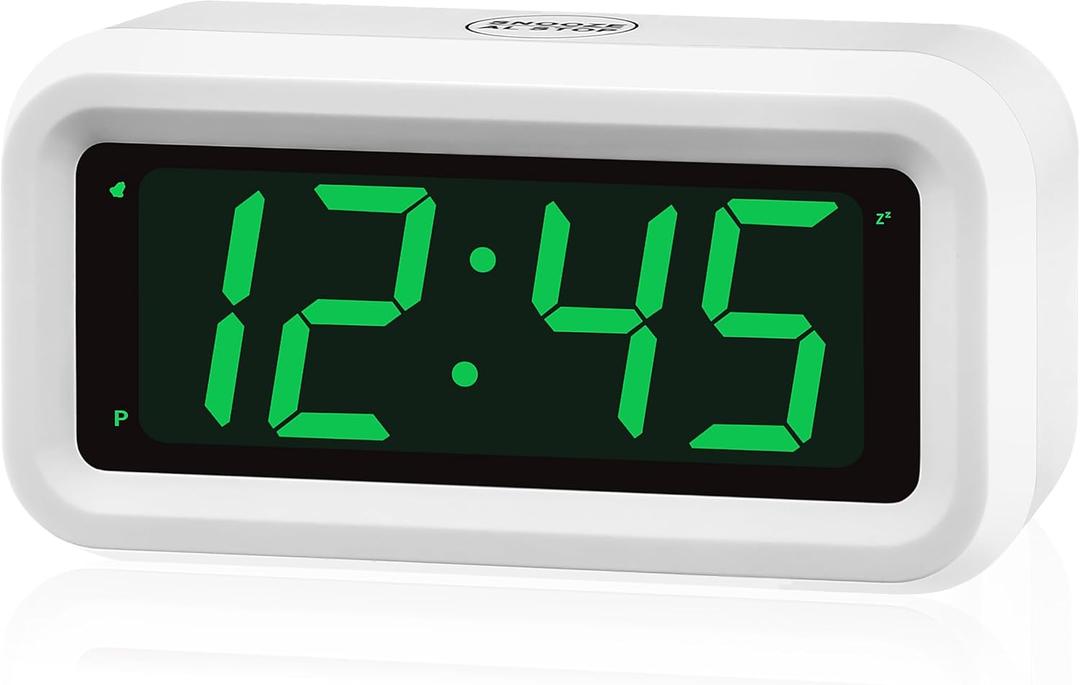 KWANWA 12 Inch Large Display Digital Alarm Clock for Kids & Adults, Dimmable LED Clock with Adjustable Brightness, Easy Snooze, Battery Operated Cordless Desk Clock for Bedroom, Kitchen, (White)