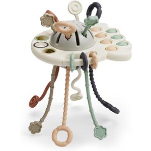 GOPO TOYS Baby Airplane Toys  Montessori Silicone Pull String Fidget for Babies 18 Months+  Travel Toy for Plane, Car, and Stroller  Teether & Sensory Play