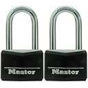 Master Lock Black Vinyl Covered Aluminum Padlock with Key, Keyed-Alike Lock for Toolboxes, Gym Lockers, or Storage Locker, 2 Pack, 141TLF