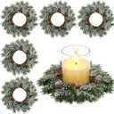 6 Pcs Candle Rings Wreaths Bulk, Artificial Candle Rings with Pinecones Red Berries Candle Holder Table Centerpiece Decor for Home Kitchen Cabinet Windows Front Door