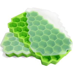 Ice Cube Trays for Freezer with Lid-Silicone Ice Cube Tray with Lid Ice Maker 2 Packs Green,Easy-Release Reusable Ice Cube in Organizer Bins or Ice Bucket for Cocktail bar or Iced Coffee Cup
