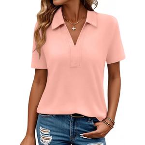 Summer Tops for Women Short Sleeve Polo Shirts Dressy Blouses Business Casual Outfits Work Clothes 2026,Short Sleeve Pink,S (S)