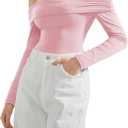 SUUKSESS Women Off the Shoulder Bodysuit Short Sleeve Strapless Thong Body suit (Pink, S)