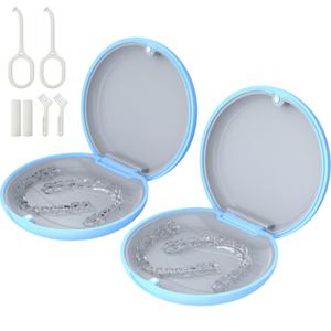 2 Pack Retainer Case, Slim Orthodontic Aligner Case Compatible with Invisalign, Removal Tool and Brush, Sky-Blue