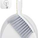 Mini Handheld Broom and Dustpan Set  Small Cleaning Set with 7" Wide Dustpan Opening, Compact & Cute Design, Hand Brush Bristles for Hair/Debris, Ideal for Pet, Sofa, Kitchen (White & Puff Gray)