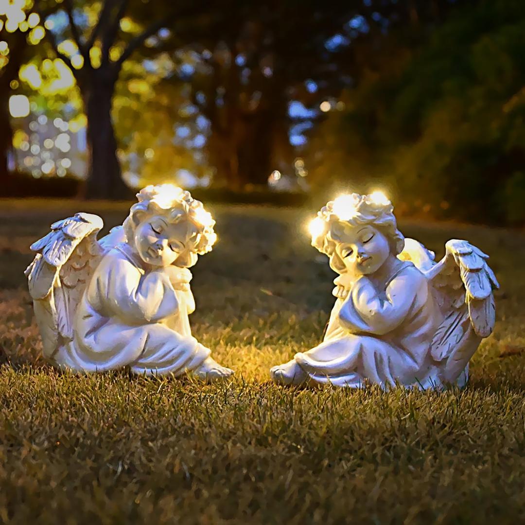 Angel Statue Garden Decor for Outside Solar Yard Art Outdoor Decorations Patio Porch Home Lawn Ornaments Christmas Light up Figurine Backyard Memorial Gift Idea Mom Mother Grandma