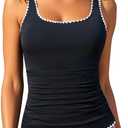 Aqua Eve Tankini Tops for Women Swimwear Top Only Tummy Control Bathing Suit Top No Bottom, Black, Size 24W