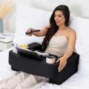 Reading Pillow for Gaming – Extra Large Lap Desk & Arm Rest with Cup & Phone Holder, Adjustable Heights, Laptop Support, Large Pockets – Comfortable for Work, Gaming & Crocheting (Black)