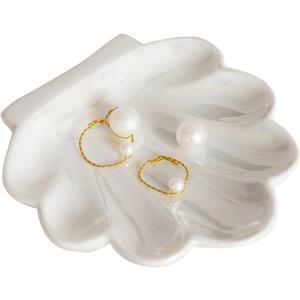 Shell Trinket Dish, Ceramic Ring Holder/Jewelry Tray, Cute Organizer Plate Vanity Decorations Accessories for Home Dcor Bathroom Valentine's Friendship Birthday Christmas Gift for Women