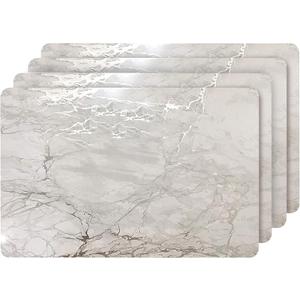 Dainty Home Silver Marble Rectangle Cork Placemats - Heat Resistant, Non-Slip, Easy Clean - 12"x18" Set of 4 - Perfect for Stylish, Modern Homes