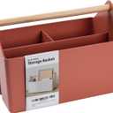 BLUE GINKGO Medium Storage Basket  Plastic Caddy with Wooden Handle for Office, Arts & Crafts, or Home Supplies (Terracotta)