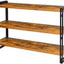HIBOAT 47" 3-Tier Bookshelf Rustic Wood and Metal Industrial Bookshelf for Home Office, Bedroom, Kitchen, Bathroom (Rustic Brown, 3-Tier)