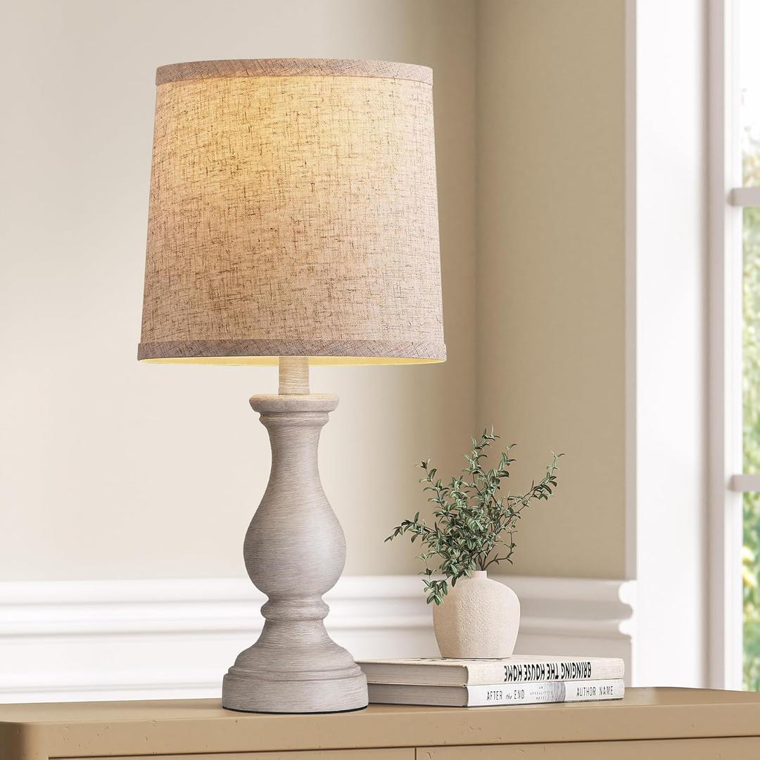 Seealle Farmhouse Table Lamps - 22" Rustic Lamp for Bedroom Living Room, Boho Bedside Lamps for Night Stands End Table Office Desk Lamp Nightstand with Linen Shades(Single)