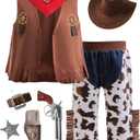 Cowboy Costume for Kids Cosplay Western Role Play Dress Up Halloween Costume Vest Pants Kerchief Hat (7-8Years)
