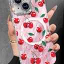 Toycamp for iPhone 15 Case - Compatible with Magsafe Aesthetic Cute Holographic i15 Case with Diamond Bling Lens Protector for Apple 15 Cover for Women Girls, PK Cherry