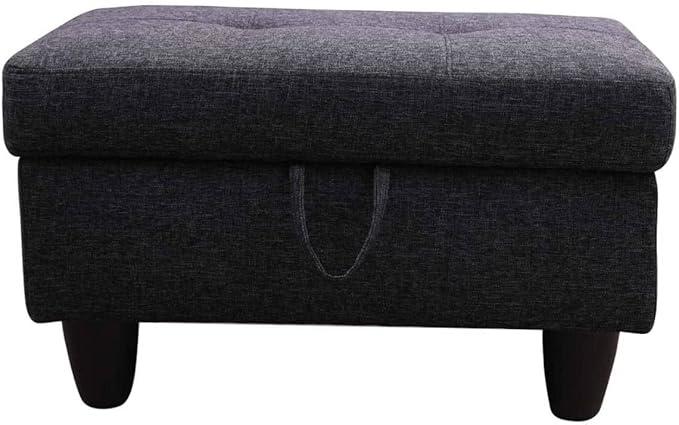 Linen Storage Ottoman Footstool ，Multifunctional Sofa Stool with Hidden Storage Space, Soft Linen Fabric, Sturdy Wooden LegsIdeal for Living Room/Bedroom/Entryway