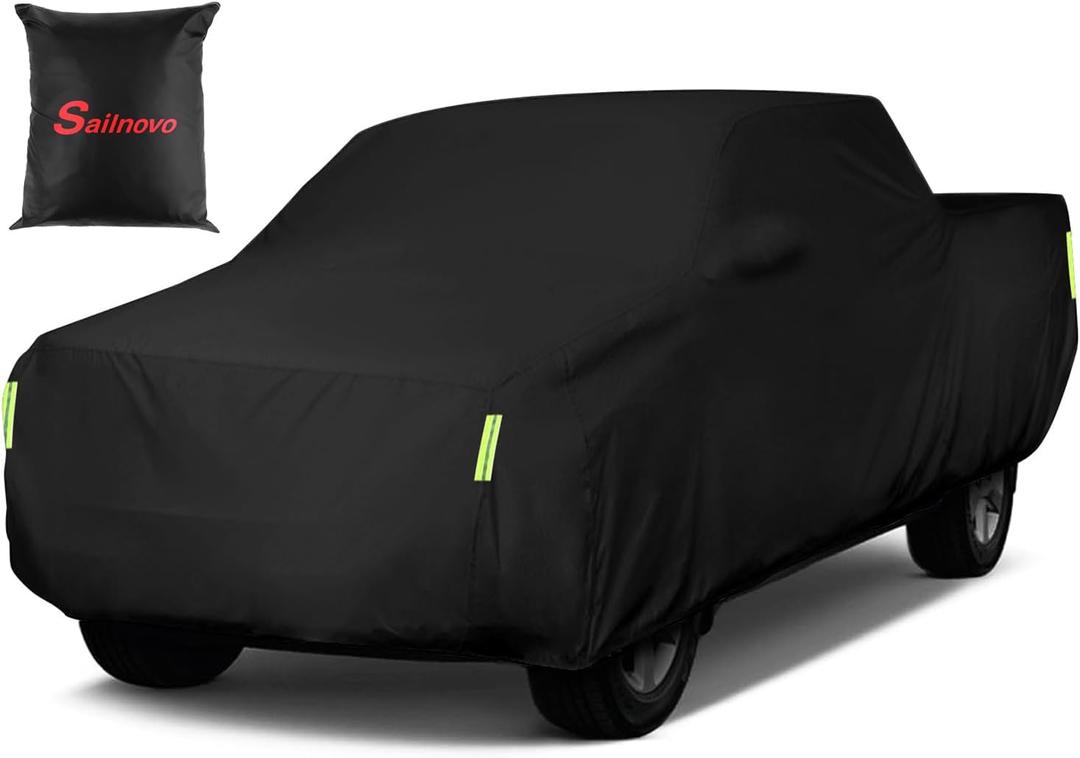 Sailnovo Truck Car Cover Waterproof All Weather, 7 Layers Heavy Duty Outdoor Full Car Cover, Snowproof Rainproof Windproof Sun UV Protection (PE+Cotton, L Fit Length Up to 228", Max Cab Length 144")