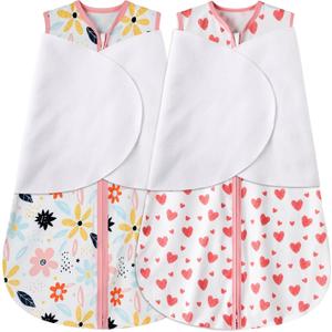 Newborn Sleep Sack Baby Swaddle,3-6 Months,3-Way Adjustable Wearable Blanket,100% Rayon Cotton Swaddling sleeping bagTOG 0.5Heart&Floral