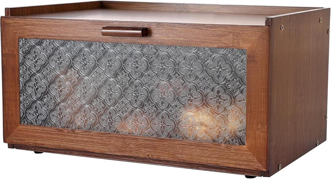 Vintage Bread Box for Kitchen Countertop - Retro Brown Bread Storage Box Breadbox