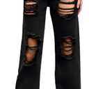 Genleck Women Loose Ripped Boyfriends Jeans High Waist Baggy Denim Pants Distressed Wide Leg Jeans Y2K (Black, XL)