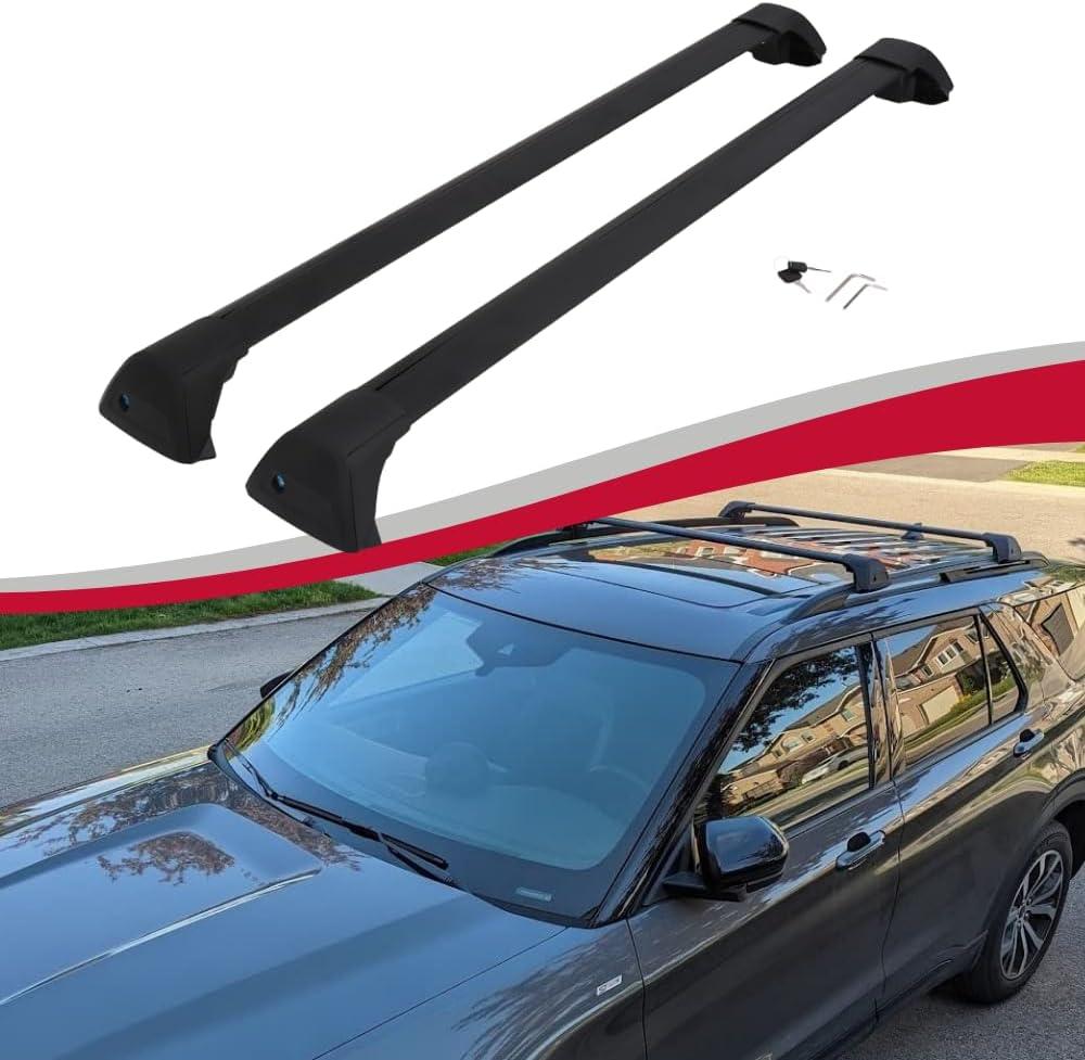 Black Roof Rack Cross Bars fit for Ford Explorer 2020-2024 2025 XLT,Limited,ST Accessories Cargo Carrier Bag Luggage Kayak Canoe Bike Snowboard Skiboard