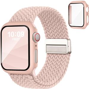 Magnetic Braided Band and Case Compatible with Apple Watch Bands Women Men 40mm 44mm 41mm 45mm 42mm 46mm, Stretchy Solo Loop Protective Cover & Screen Protector for iWatch Series 11/SE3/10/9/8/7/6/5/4