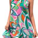 SOLY HUX Women's Floral Print Tunic Dress Criss Cross Sleeveless Halter Summer Short Dresses (Green Tie Back), Small 