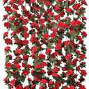 KHOYIME 9 Pack 72 FT Artificial Flower Garland, Fake Red Roses Vines Silk Flowers Faux Plastic Outdoor Hanging Floral Ivy Garland Decoration for Wedding Arch Bedroom Home Wall Backdrop Room Decor