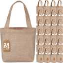 Aliceset 24 Pcs Mini Burlap Tote Bags with Handles Reusable Burlap Gift Bags with Tags Small Wedding Welcome Bridesmaids Jute Bag Bulk for Party Supplies DIY Craft (6.3 x 6.3 x 2.8 Inch,Light Brown)