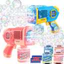 EagleStone 2 Pack Bubble Gun Machine for Kids, Automatic Light Up Bubble Blower with 4 Bottles 10 Bags Refill Solution, Bubble Guns Blaster for Toddlers, Outdoor Toys Gifts, Wedding Easter Party Favor 