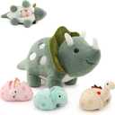 17.6in Plush Dinosaur Stuffed Animals, A Mommy Dinosaur with 3 Baby Dinosaurs, Triceratops, Stegosaurus, and Diplodocus