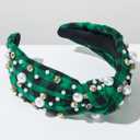 2 x Plaid Headband for Women Christmas Pearl Knotted Headband Fashion Elegant Ladies Wide Knot Headbands Headpieces Hair Accessories (2 Pack Green Plaid) (One Size)