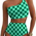 Herseas Women's High Waisted Bikini Sets One Shoulder Floral Print Swimsuits 2 piece Tummy Control Bathing Suits S
