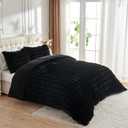 Lotus Karen Fluffy Comforter Set Cover Set-Rabbit Fluff Faux Fur Duvet Cover Full Size,Black Plush Fuzzy Comforter Set Furry Bedding Sets 3Pieces(1 Duvet Cover & 2 Pillow Shams),Zipper Closure