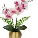 Briful Fake Orchid Fake Plant 13''Pink Orchids Artificial Flowers with Gold Ceramic Vase Faux Orchid for Home Office Gold Table Centerpiece Decor Indoor