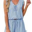 KFUBUO Womens Ruffle Pajamas Set 2 Piece Pj V Neck Tank Tops and Shorts Sleepwear Set Bridal Pajama Sets Blue Size XL
