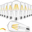 Hizashi Edison Bulbs 40 Watt LED Dimmable, E26 LED Bulb 2700K Warm White, ST58/ST19 Vintage Light Bulbs, UL Listed, 4W 450lm 95+CRI E26 Base, Clear Glass, Pack of 12